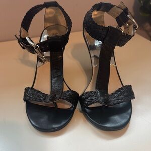 Michael Kors  T Strap Black Braided Sandals